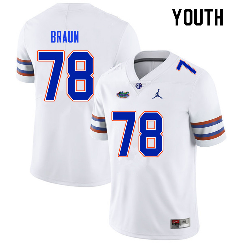 Youth #78 Josh Braun Florida Gators College Football Jerseys Sale-White